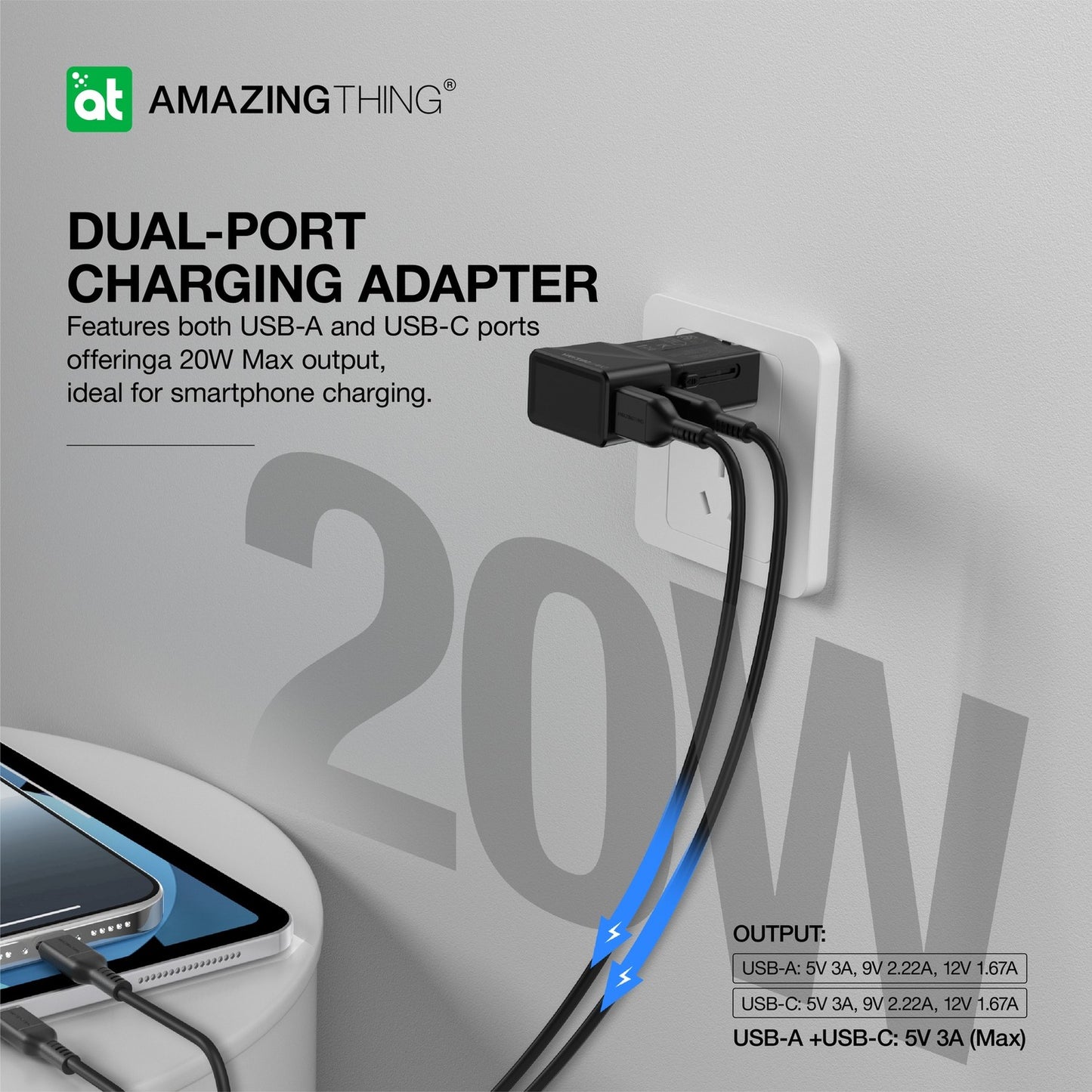 AMAZING THING WALL CHARGER ADAPTER EXPLORER PRO 4 IN 1 EP24004BK US/UK/EU/AU/JP/CN - USB + TYPE C - BLACK