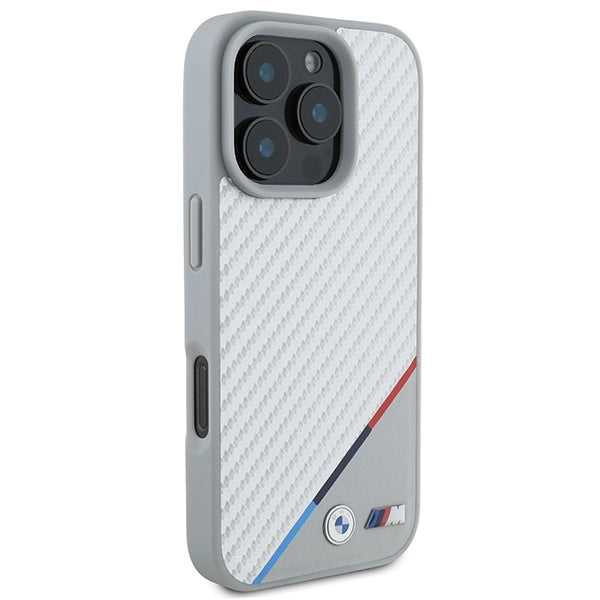 ORIGINAL CASE BMW M CARBON TRICOLOR LINE MAGSAFE BMHMP16L23PUDTS FOR IPHONE 16 PRO GREY