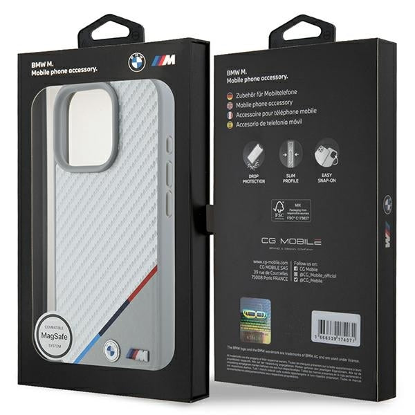 ORIGINAL CASE BMW M CARBON TRICOLOR LINE MAGSAFE BMHMP16L23PUDTS FOR IPHONE 16 PRO GREY