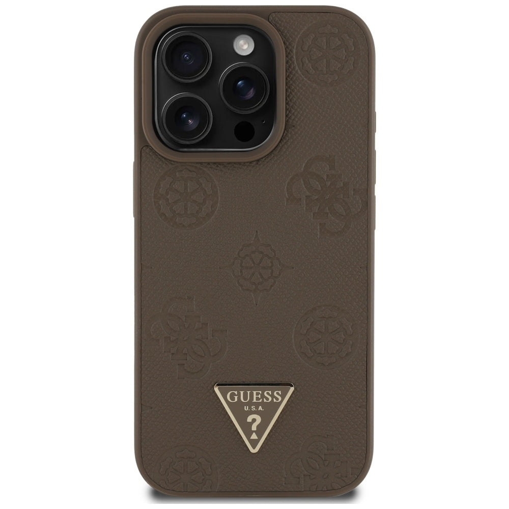 ORIGINAL CASE GUESS GRAINED HOT STAMP PEONY TRIANGLE LOGO MAGSAFE FOR IPHONE 16 PRO BROWN