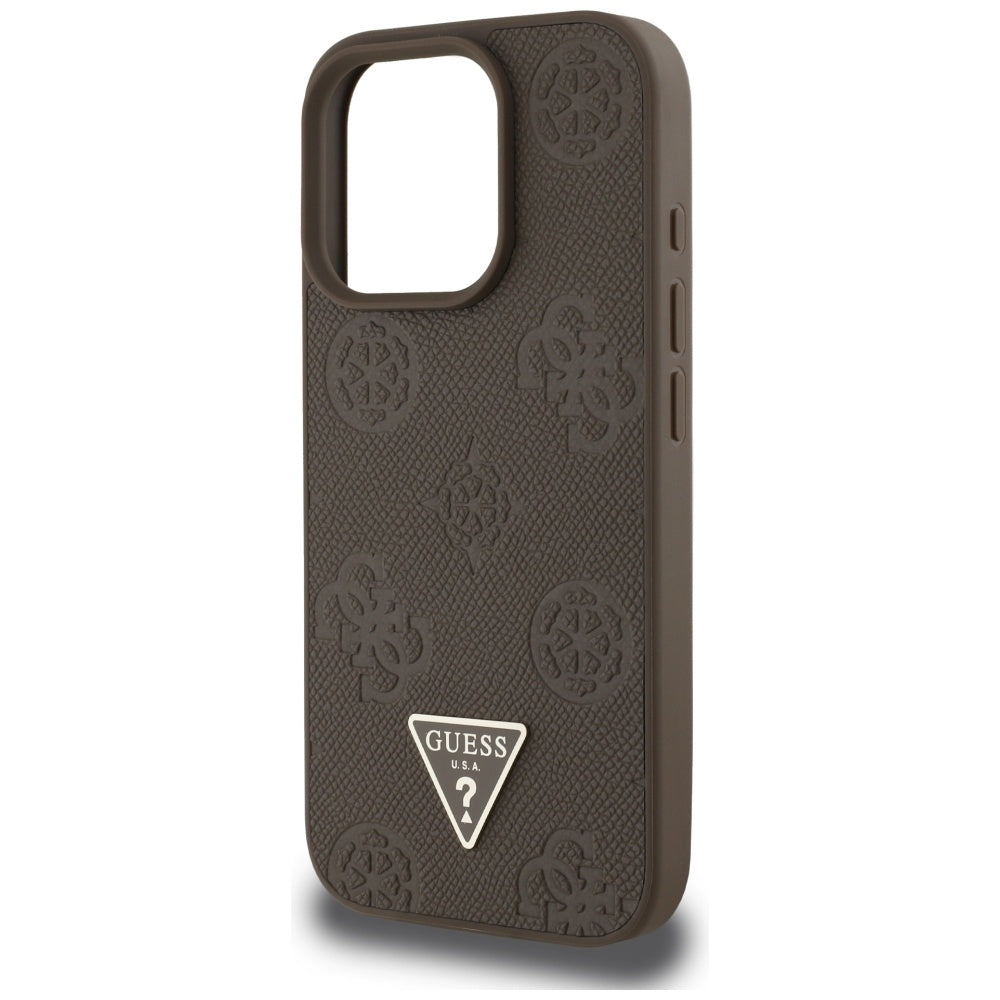 ORIGINAL CASE GUESS GRAINED HOT STAMP PEONY TRIANGLE LOGO MAGSAFE FOR IPHONE 16 PRO BROWN
