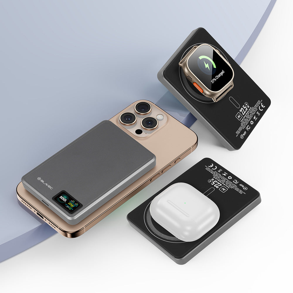 BLAVEC POWER BANK 10000MAH BJ-03 SLIM 13,5MM - TYPE C - 22,5W MAGNETIC MAGSAFE 3 IN 1 (PBBJ03-MC10G) GREY