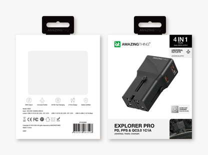 AMAZING THING WALL CHARGER ADAPTER EXPLORER PRO 4 IN 1 EP24004BK US/UK/EU/AU/JP/CN - USB + TYPE C - BLACK