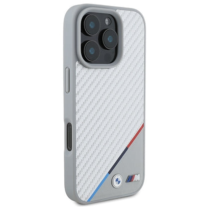 ORIGINAL CASE BMW M CARBON TRICOLOR LINE MAGSAFE BMHMP16L23PUDTS FOR IPHONE 16 PRO GREY