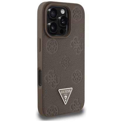 ORIGINAL CASE GUESS GRAINED HOT STAMP PEONY TRIANGLE LOGO MAGSAFE FOR IPHONE 16 PRO BROWN