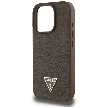 ORIGINAL CASE GUESS GRAINED HOT STAMP PEONY TRIANGLE LOGO MAGSAFE FOR IPHONE 16 PRO BROWN