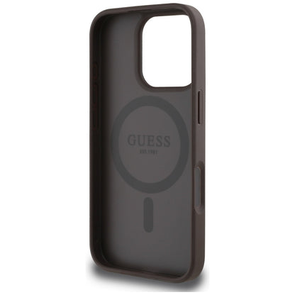 ORIGINAL CASE GUESS GRAINED HOT STAMP PEONY TRIANGLE LOGO MAGSAFE FOR IPHONE 16 PRO BROWN
