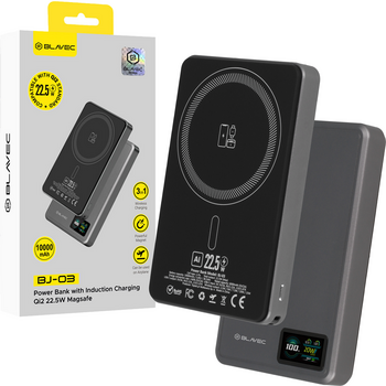 BLAVEC POWER BANK 10000MAH BJ-03 SLIM 13,5MM - TYPE C - 22,5W MAGNETIC MAGSAFE 3 IN 1 (PBBJ03-MC10G) GREY