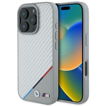 ORIGINAL CASE BMW M CARBON TRICOLOR LINE MAGSAFE BMHMP16L23PUDTS FOR IPHONE 16 PRO GREY